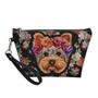 Imagem de Howilath floral Yorkie Terrier Cão Trapézio Bolsa de maquiagem Mulheres Viagens Compras Clutch Bag Saco cosmético portátil