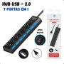 Imagem de Hub USB 2.0 7 Portas com LED  Ideal para Conectar Vários Dispositivos ao Mesmo Tempo