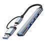 Imagem de Hub Usb 3.0 4 Portas Extensão USB-A e Tipo-C 2em1 Adaptador Pendrive