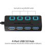 Imagem de Hub USB 3.0 de 4 portas com interruptores de LED individuais e cabo de 2 pés slim e portátil