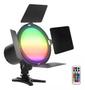 Imagem de Iluminador Led Jsl-216 Refletor Rgb 12w Bicolor Com Fonte Estrutura Preto 110v/220v