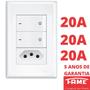 Imagem de Interruptor Bipolar Simples 2 Teclas 20A e Tomada Padrão 2P+T 20A Com Placa Evidence FAME