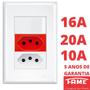 Imagem de Interruptor Simples 16A, Tomada Padrão 2P+T 10A Branca e Tomada Padrão 2P+T 20A Vermelha Com Placa Evidence FAME