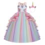 Imagem de IZKIZF Meninas Unicórnio Fantasia Princesa Long Maxi Tule Vestido w / Headband Festa de Aniversário Carnaval Cosplay Dress Up Outfits Multicolorido 4-5T