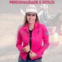 Imagem de Jaqueta Country Jeans Feminina Texas Farm Colors Bordada Boiadeira Cowgirl