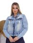 Imagem de Jaqueta Feminina Jeans Clara com Detalhe de Rasgos REF 5002E