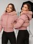 Imagem de Jaqueta feminina Puffer de couro Moda Outono Inverno Rosa