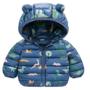 Imagem de Jaqueta Infantil Puffer Casaco Capuz Bobojaco Azul Dino 3 A 4 anos 