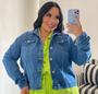 Imagem de Jaqueta Jeans Feminina Plus Size Azul Escuro Moda Outono/inverno