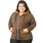 Imagem de Jaqueta Parka Feminina Com Capuz e Bolsos Suede Detalhes em Pelos Plus Size