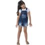 Imagem de Jardineira Jeans Estonado Destroyed Infantil Menina Shorts Tam 4 a12  - Mania Kids