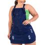 Imagem de Jardineira Jeans short saia rasgadinha com lycra feminina plus size