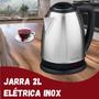 Imagem de Jarra Chaleira Inox 2 Litros 127V 220V  Designer Moderno Aquecimento Rápido Trava Segurança Água Chá Avisa Fervura