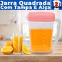 Imagem de Jarra de Plástico Retangular 2L p/ Servir Água Suco Refrigerantes Refresco c/ Tampa e Medidor BPA Free Elegante Moderna