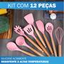 Imagem de Jogo 12 Colheres De Silicone Cabo Madeira Utensílios Cozinha Top