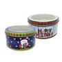 Imagem de Jogo 2 Latas Metal Redonda Natal Decoradas Papai Noel Com Visor 800ml - Art Christmas