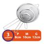 Imagem de Jogo 3 Peneiras Aço Inox Luxo P M G Utensílios De Cozinha 8cm, 10cm e 12cm