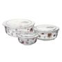 Imagem de Jogo 3 Potes de Vidro Floridos Com Tampa 250ml 650ml 1250ml