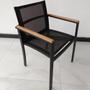 Imagem de Jogo 4 cadeiras tela sling braço madeira e mesa ripada de alumínio - Sarah Móveis