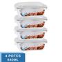 Jogo 4 Potes de Vidro Hermético Marmita Tampa 4 Travas 640ml - Casa Linda Imagem de Jogo 4 Potes de Vidro Hermético Marmita Tampa 4 Travas 640ml