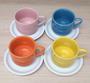 Imagem de Jogo 4 xícaras de Café e Chá com pires - 200 ml Empilháveis - Porcelana Colorida