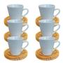Imagem de Jogo 6 Canecas Porcelana Cafe Chá Com Pires Madeira 120ml