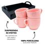 Imagem de Jogo 6 Xícara 170ml Rosa Porcelana Com Bandeja Em Mdf