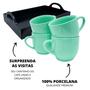 Imagem de Jogo 6 Xícara 170ml Verde Porcelana Com Bandeja Em Mdf