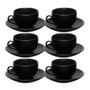 Imagem de Jogo 6 Xicara Café Chá Porcelana Preta 160ml Com Pires 6 Peças