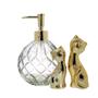 Imagem de Jogo Banheiro Decor Porta Sabonete Líquido Vidro Vitral 400ml e Enfeite Casal Gato Dourado Gold - Yangzi