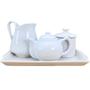 Imagem de Jogo Café e Chá Mesa Posta, Bandeja + Bule Chaleira 400ml + Açucareiro 250ml + Jarra Leiteira 740ml - Kit Porcelana Bran