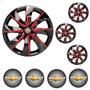 Imagem de Jogo Calota Aro 14 Prime Black Red Universal + Emblema Resinado Chevrolet GM