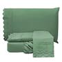 Imagem de Jogo Cama Lençol Casa Scarpa Loren King Bordado Inglês Micro Percal 300 Fios 4 Peças - Verde Esmeralda