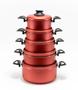 Imagem de Jogo Conjunto de 5 Caçarolas 16 18 20 22 24 Alumínio Antiaderente Cereja com Bege - Kit Completo para Cozinha