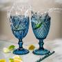 Imagem de Jogo Conjunto de Taças de Vidro 6 peças Bico de Abacaxi Lyor para Água e Suco 325ml Azul