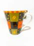 Imagem de Jogo conjunto Xícaras 240 Ml Café Chá 6 caneca quadriculada laranja Porcelana 1 suporte de madeira