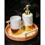 Imagem de Jogo de Banheiro kit 3 peças Porcelana Branco/Dourado Gold Lavabo pia