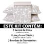 Imagem de Jogo de Cama Casal 4 peças Lençol com Elástico 100% Algodão Percal 130 Fios 138x188x35cm - Dohler