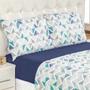 Imagem de Jogo de Cama Casal Padrão Quality Estampado Malha 100% Algodão 4 Peças - Azul Geométrico