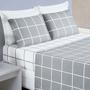 Imagem de Jogo de Cama Lençol Minimalista Quadriculado Casal Padrão 04 Peças Tecido MicroPercal 200 Fios Premium