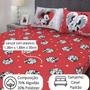 Imagem de Jogo de Cama Portallar Casal Malha Mista Estampado Disney Joy Mickey Minnie Lovers 3 Peças Vermelho