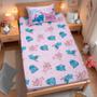 Imagem de Jogo de Cama Portallar Solteiro Malha Mista Joy Disney Stitch e Angel Love 02 Peças Rosa