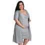 Imagem de Jogo De Camisola Com Robe  Linda Gestante Gestante e Pós Parto Plus Size Cinza Poa Branco