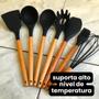 Imagem de Jogo de Cozinha Kit Peças de Silicone Utensílios Cabo de Madeira Bambu