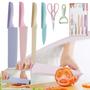 Imagem de Jogo de Facas de Cozinha para Churrasco Gourmet em Aço Inoxidável Colorida Kit com 4 Facas + Tesoura + Descascador