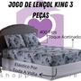 Imagem de Jogo De Lençol King 3 peças Estampado 400 Fios micro percal