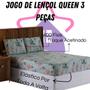 Imagem de Jogo De Lençol Queen 3 Peças 400 Fios Estampado Micro Percal