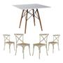 Imagem de Jogo de Mesa Eiffel Quadrado Tampo de Madeira 90cm Branco com 4 Cadeiras Katrina Off White Assento B