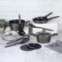 Imagem de Jogo de Panelas e Utensílios Cozinha 10 Pçs Caçarolas Frigideiras Antiaderente Indução Espátula Escumadeira Colher Fouet Berlinger Haus