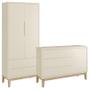 Imagem de Jogo de Quarto Classic Guarda Roupa 2 Portas e Cômoda com Pés Madeira Natural - Reller Móveis